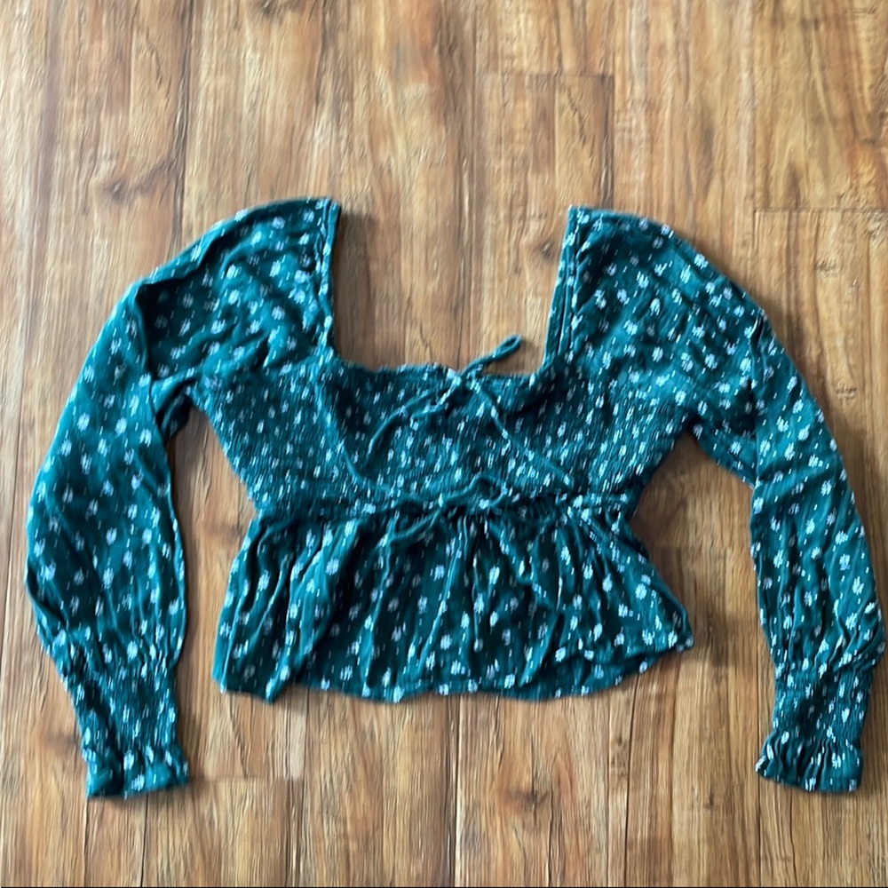 Hunter green Floral Long Sleeve Blouse